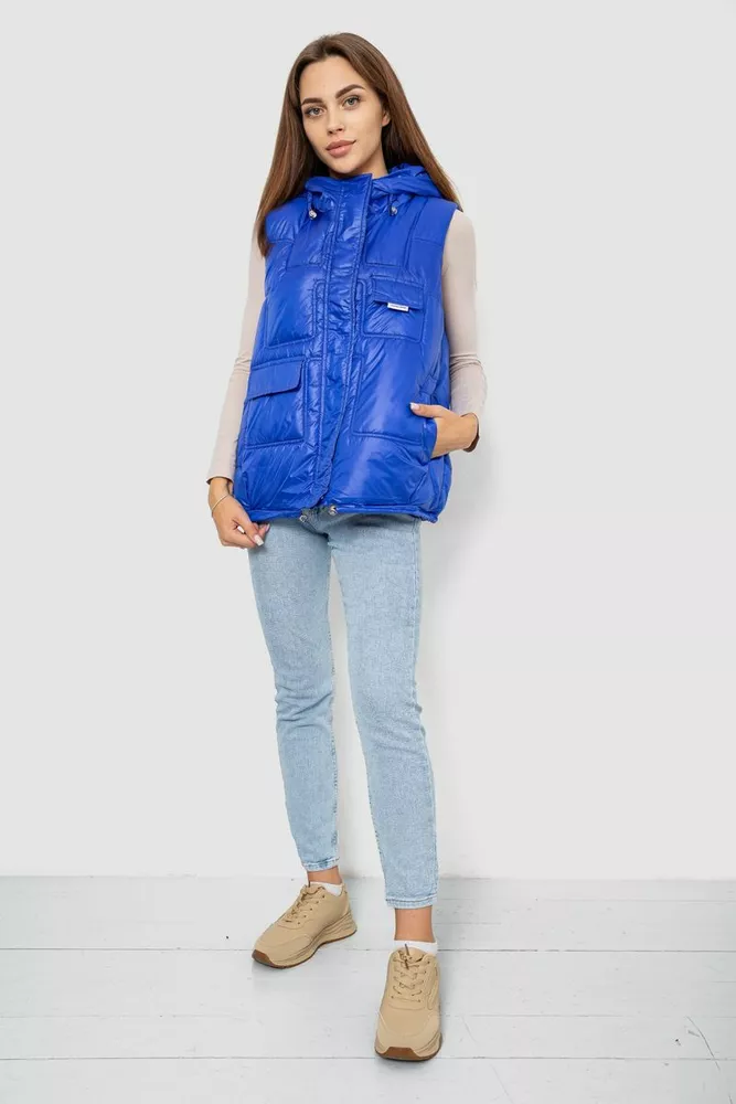 Купити Жилет жіночий однотонний з капюшоном  -уцінка, колір синій, 244R810-U-1 - Фото №2