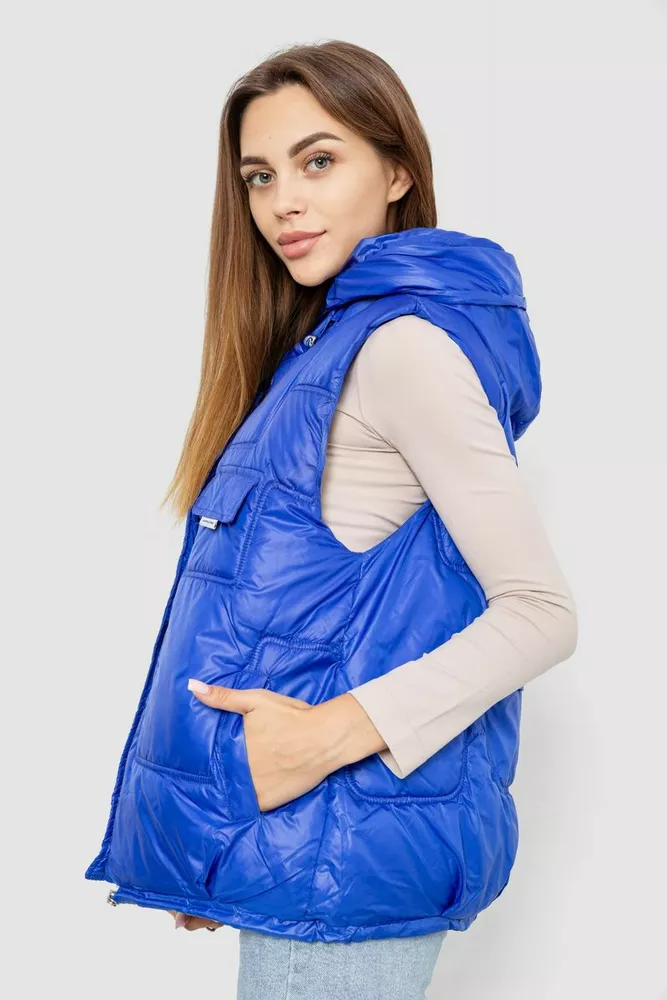 Купити Жилет жіночий однотонний з капюшоном  -уцінка, колір синій, 244R810-U-1 - Фото №3
