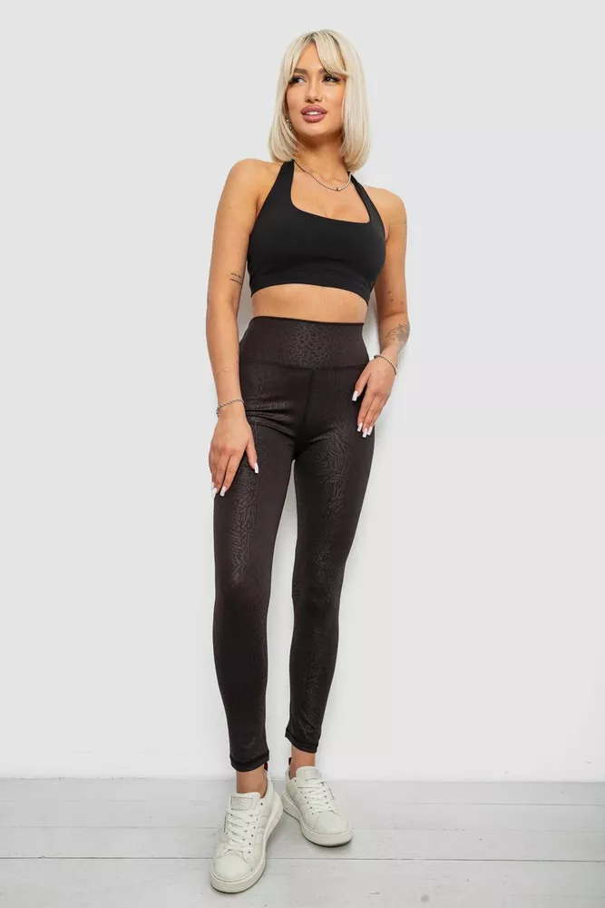 Купить Лосины женские однотонные с принтом, цвет черный, 214R928 оптом - Фото №2