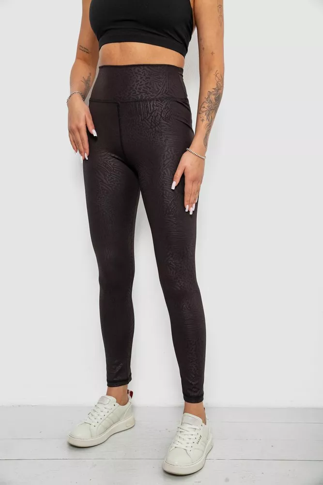 Купить Лосины женские однотонные с принтом, цвет черный, 214R928 оптом - Фото №3