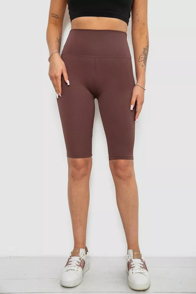 Купить Велотреки женские однотонные в рубчик, цвет шоколадный, 214R264 оптом - Фото №1