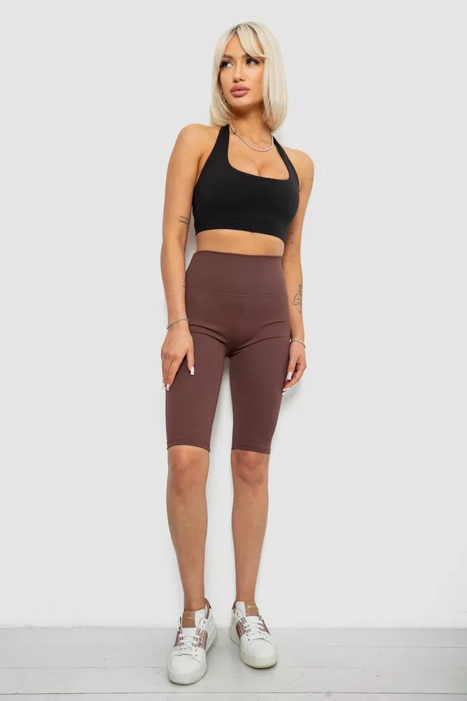 Купить Велотреки женские однотонные в рубчик, цвет шоколадный, 214R264 оптом - Фото №2