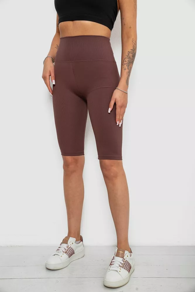 Купить Велотреки женские однотонные в рубчик, цвет шоколадный, 214R264 оптом - Фото №3