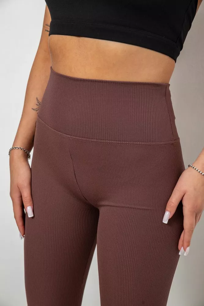 Купить Велотреки женские однотонные в рубчик, цвет шоколадный, 214R264 оптом - Фото №5