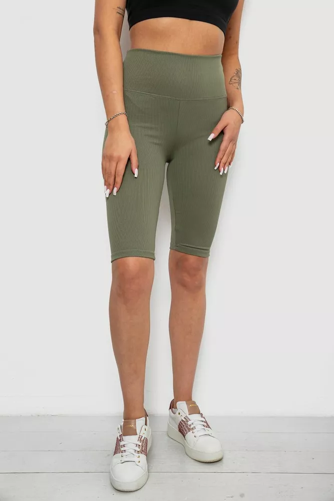 Купить Велотреки женские однотонные в рубчик, цвет темно-оливковый, 214R264 - Фото №1