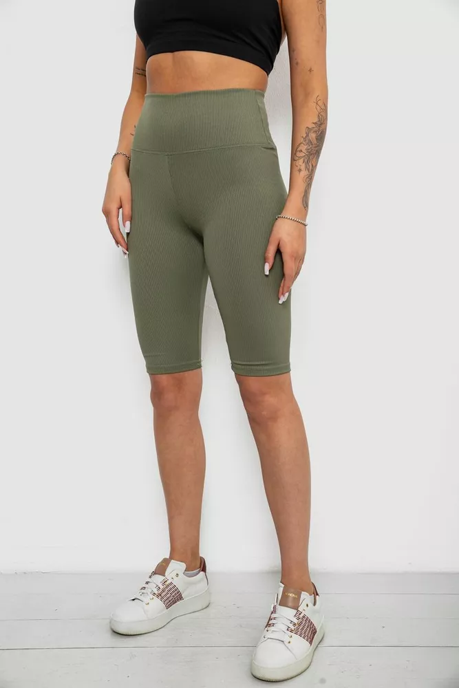 Купить Велотреки женские однотонные в рубчик, цвет темно-оливковый, 214R264 - Фото №3