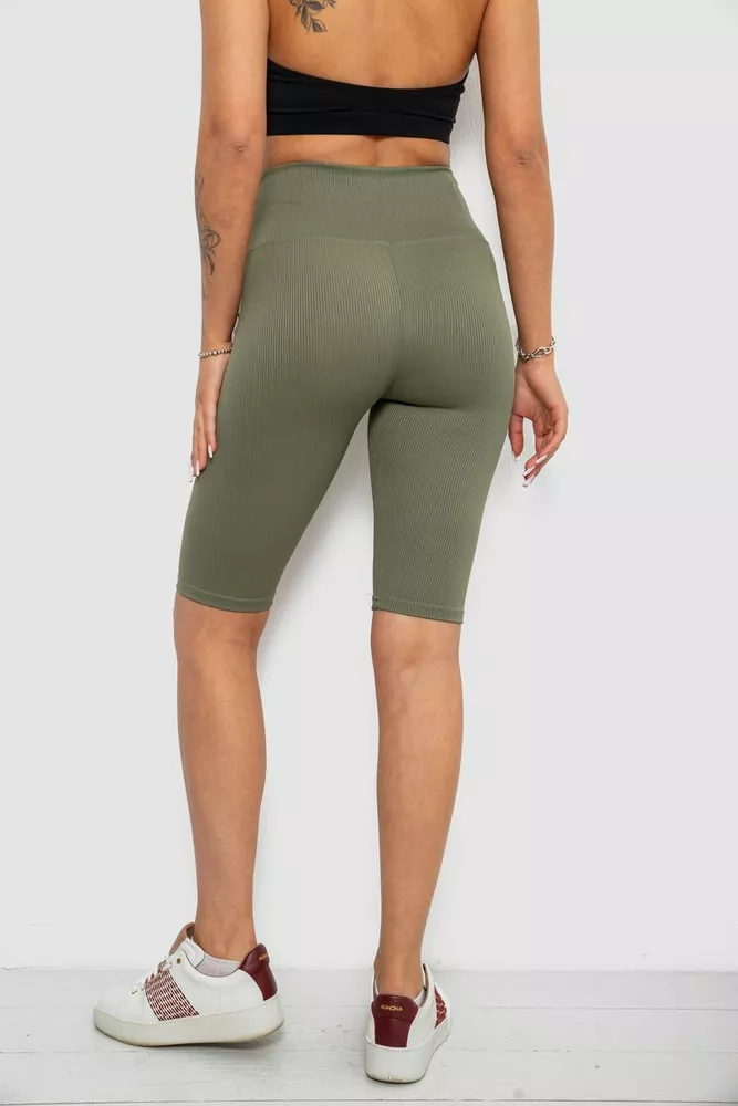 Купить Велотреки женские однотонные в рубчик, цвет темно-оливковый, 214R264 - Фото №4