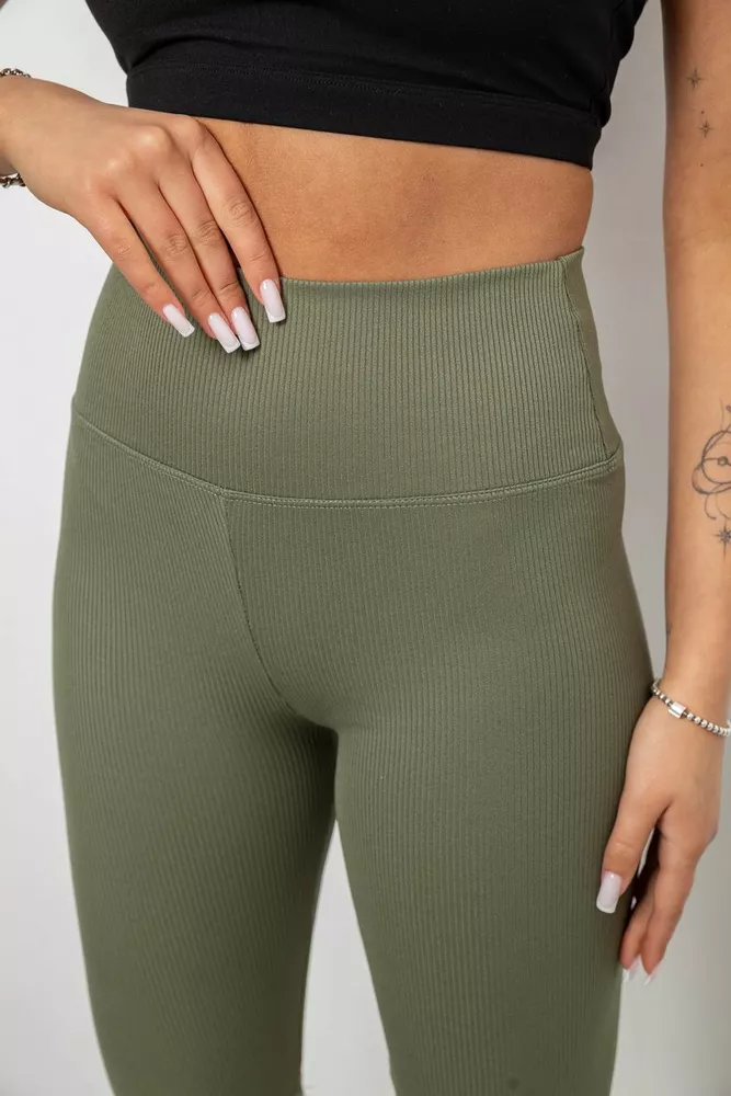 Купить Велотреки женские однотонные в рубчик, цвет темно-оливковый, 214R264 - Фото №5