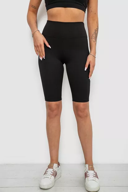 Велотреки жіночі однотонні в рубчик, колір чорний, 214R264