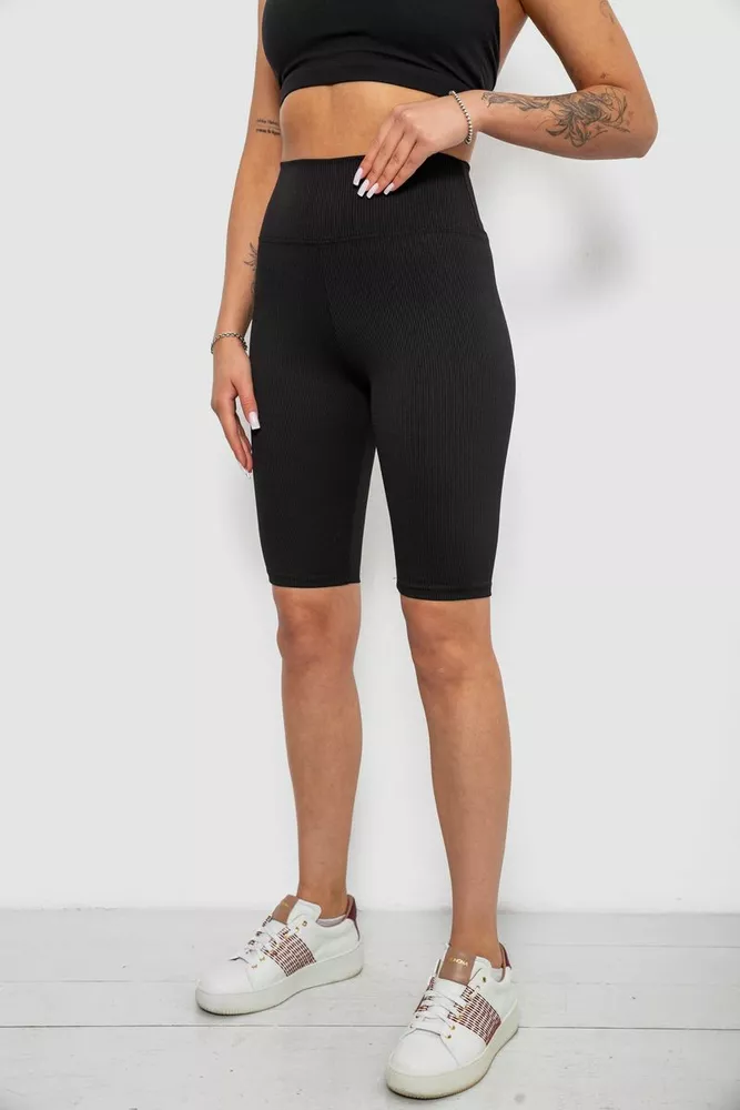 Купить Велотреки женские однотонные в рубчик, цвет черный, 214R264 - Фото №3