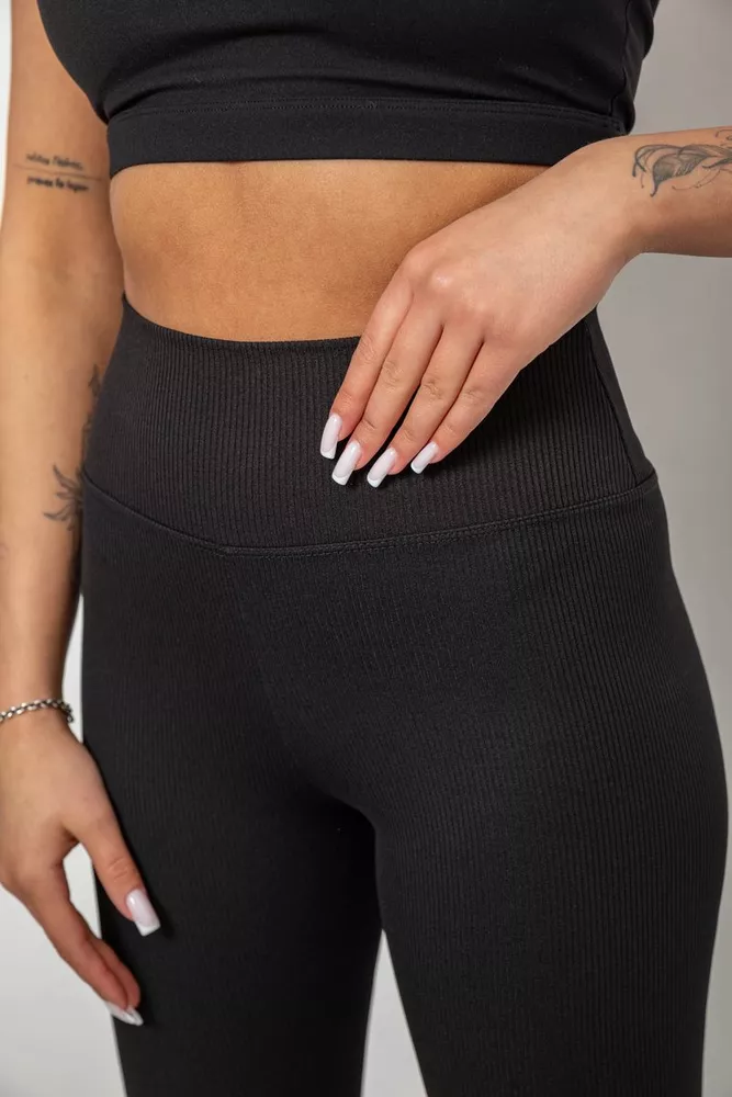 Купить Велотреки женские однотонные в рубчик, цвет черный, 214R264 - Фото №5