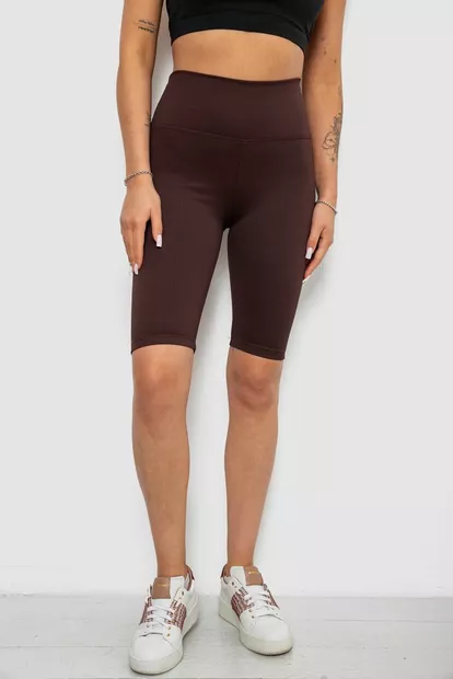 Велотреки женские однотонные в рубчик, цвет темно-коричневый, 214R264