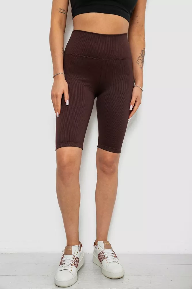 Купить Велотреки женские однотонные в рубчик, цвет темно-коричневый, 214R264 - Фото №1
