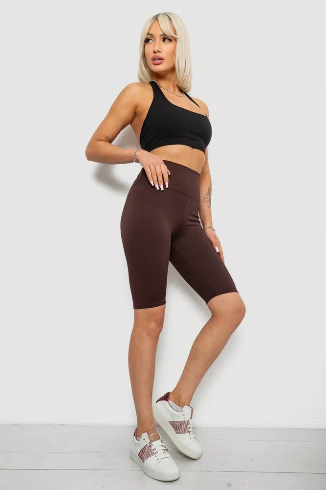 Купить Велотреки женские однотонные в рубчик, цвет темно-коричневый, 214R264 - Фото №2