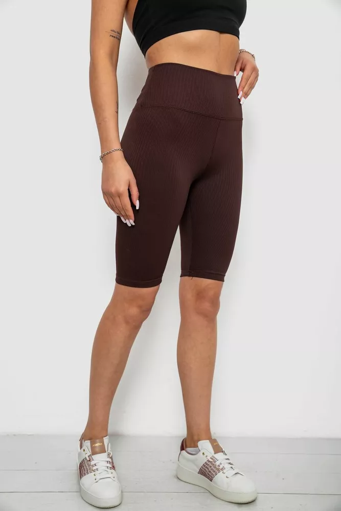 Купить Велотреки женские однотонные в рубчик, цвет темно-коричневый, 214R264 - Фото №3