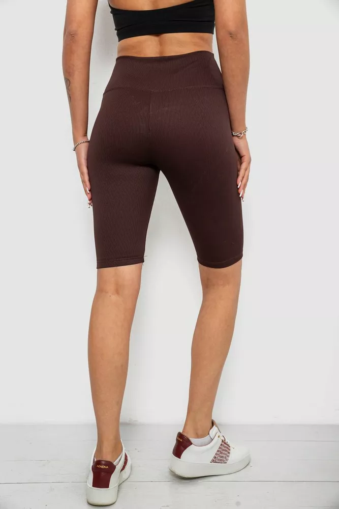 Купить Велотреки женские однотонные в рубчик, цвет темно-коричневый, 214R264 - Фото №4