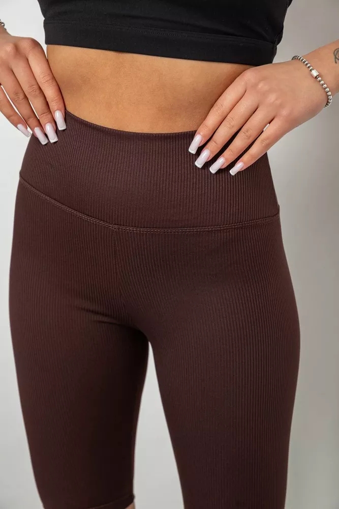 Купить Велотреки женские однотонные в рубчик, цвет темно-коричневый, 214R264 - Фото №5