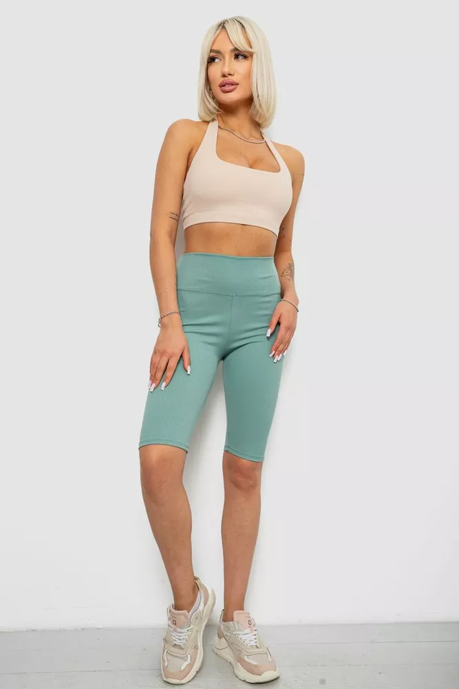 Купить Велотреки женские однотонные в рубчик, цвет светло-оливковый, 214R264 оптом - Фото №2