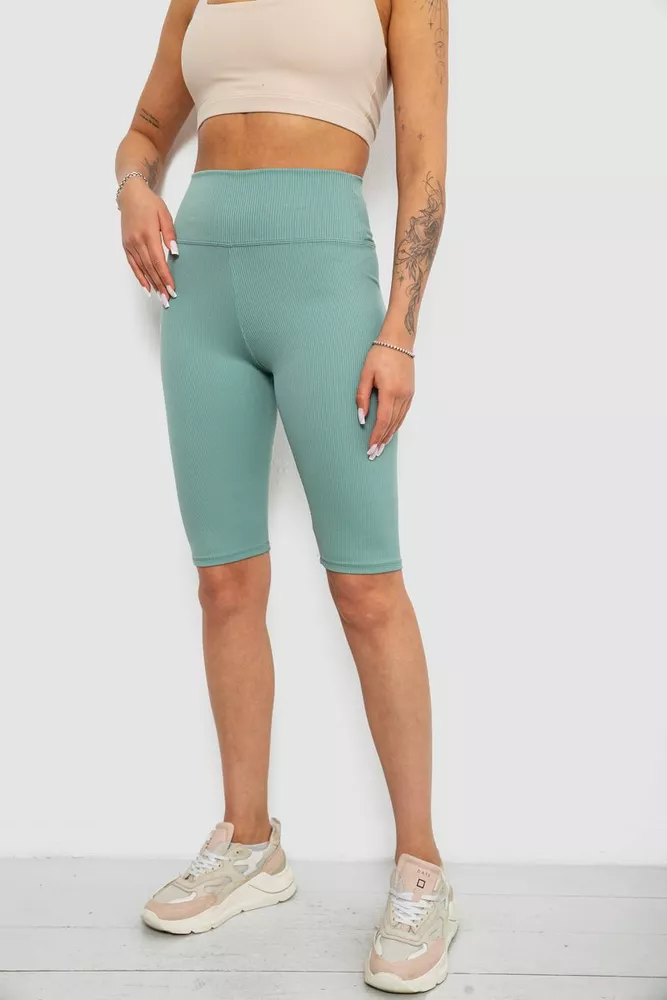 Купить Велотреки женские однотонные в рубчик, цвет светло-оливковый, 214R264 оптом - Фото №3