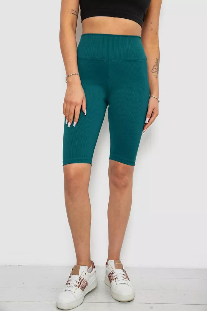 Купить Велотреки женские однотонные в рубчик, цвет темно-зеленый, 214R264 - Фото №1