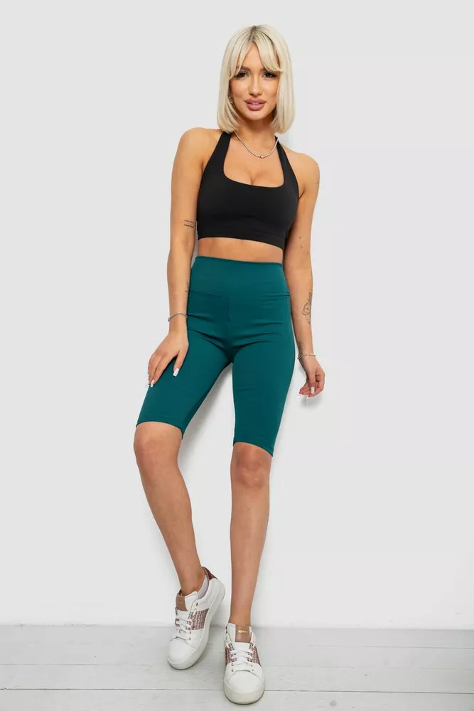 Купить Велотреки женские однотонные в рубчик, цвет темно-зеленый, 214R264 - Фото №2