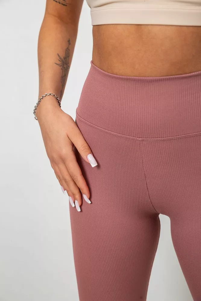 Купить Велотреки женские однотонные в рубчик, цвет пудровый, 214R264 - Фото №5