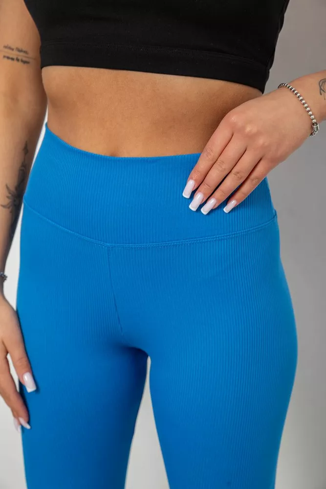 Купить Велотреки женские однотонные в рубчик, цвет электрик, 214R264 - Фото №5