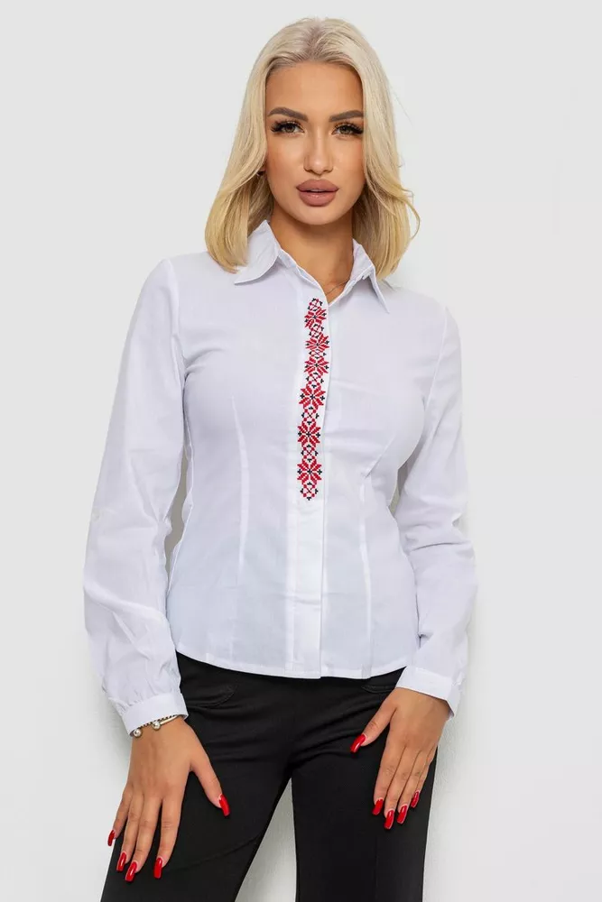 Купить Блуза классическая с вышивкой  -уценка, цвет белый, 230R03-2-U-1 - Фото №1