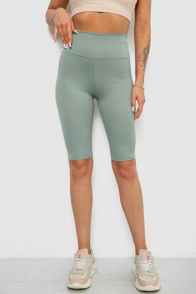 Купить Велотреки женские однотонные в рубчик, цвет оливковый, 214R264 - Фото №1