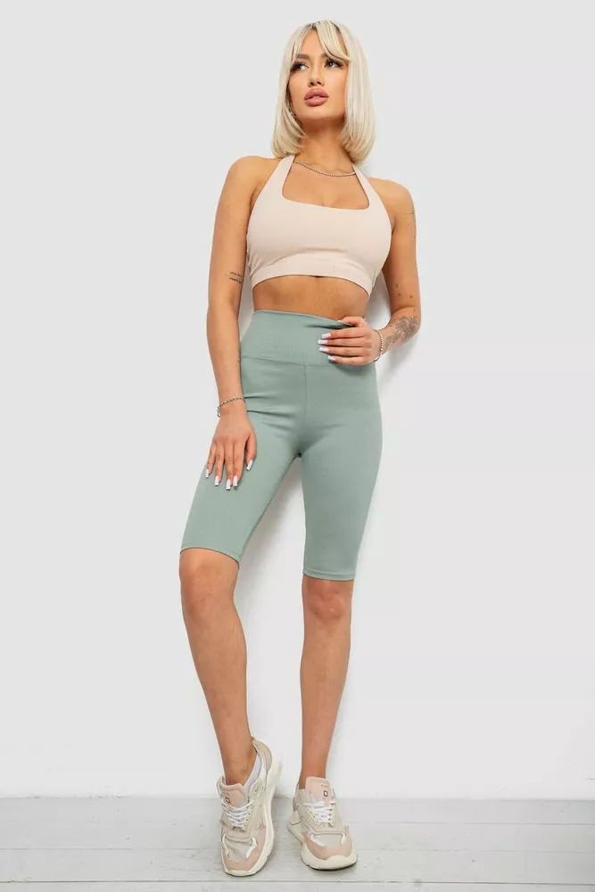 Купить Велотреки женские однотонные в рубчик, цвет оливковый, 214R264 - Фото №2