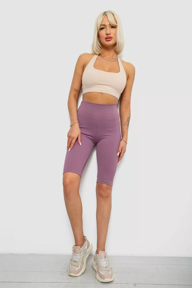 Купить Велотреки женские однотонные в рубчик, цвет темно-сиреневый, 214R264 - Фото №2