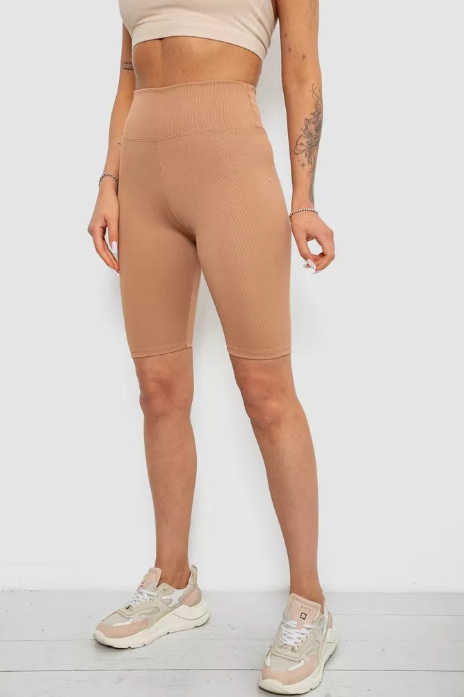 Купить Велотреки женские однотонные в рубчик, цвет темно-бежевый, 214R264 - Фото №3