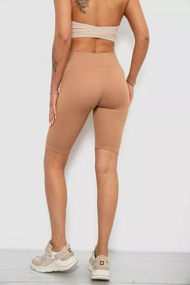 Купить Велотреки женские однотонные в рубчик, цвет темно-бежевый, 214R264 - Фото №4