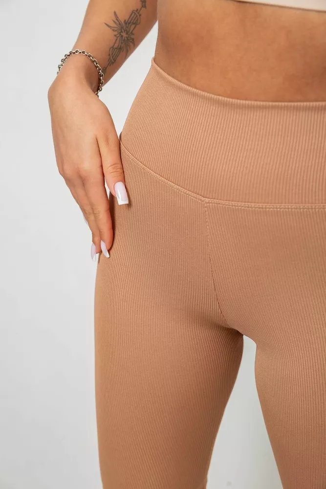 Купить Велотреки женские однотонные в рубчик, цвет темно-бежевый, 214R264 - Фото №5