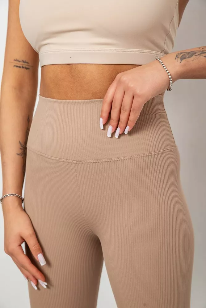 Купить Велотреки женские однотонные в рубчик, цвет бежевый, 214R264 - Фото №5