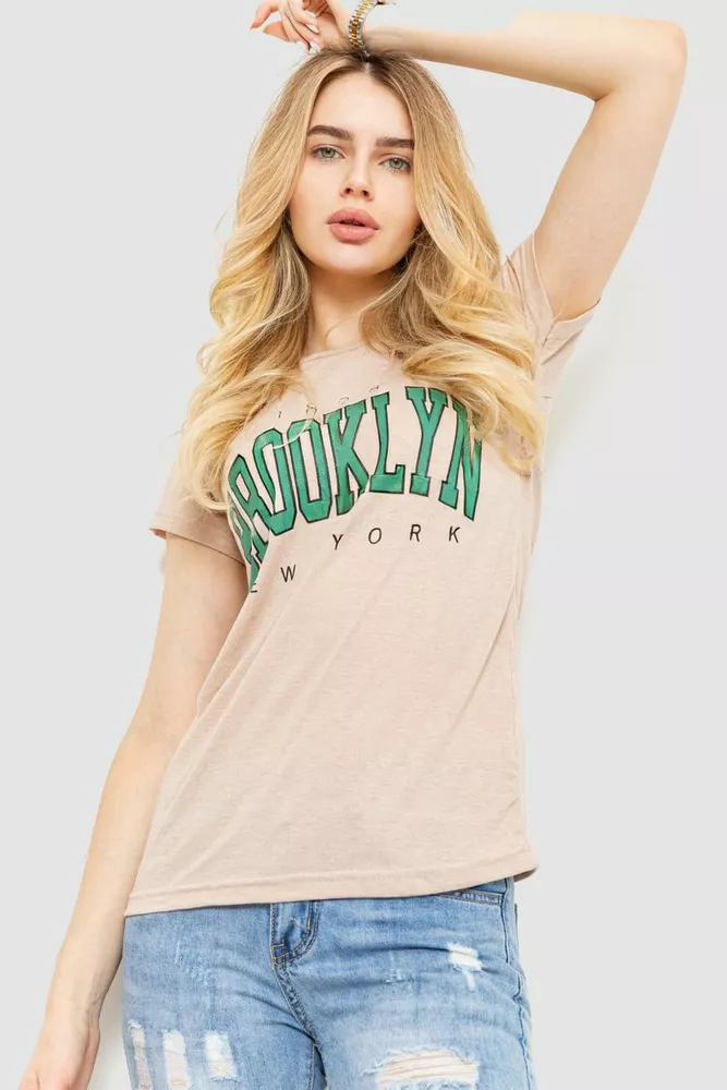 Купити Футболка жіноча з принтом, колір бежевий, 221R3061 - Фото №1