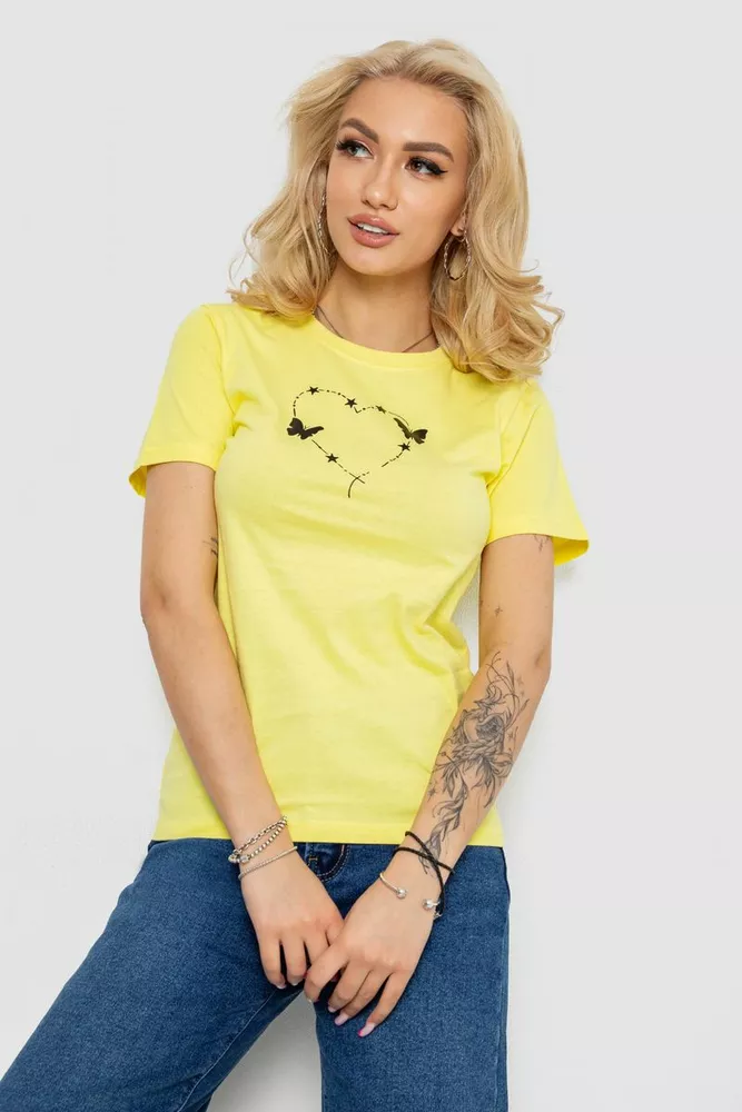 Купити Футболка жіноча з принтом, колір жовтий, 238R559 - Фото №1