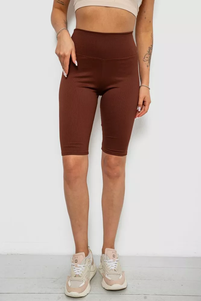 Купить Велотреки женские однотонные в рубчик, цвет коричневый, 214R264 - Фото №1