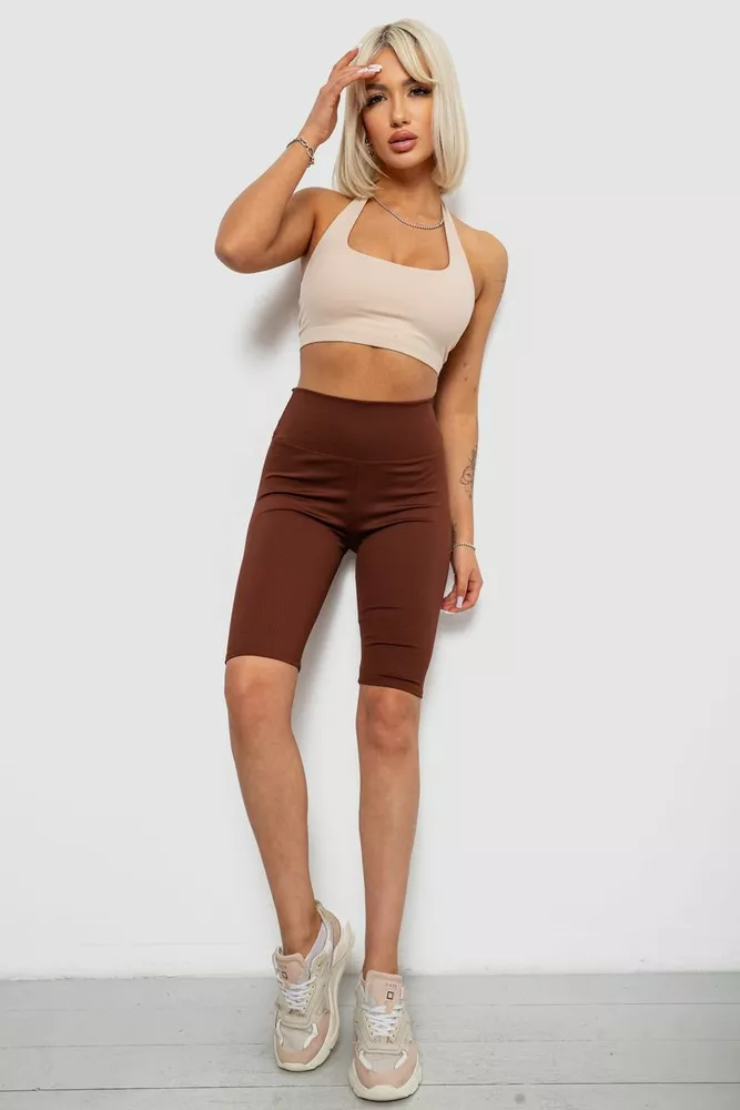 Купить Велотреки женские однотонные в рубчик, цвет коричневый, 214R264 - Фото №2