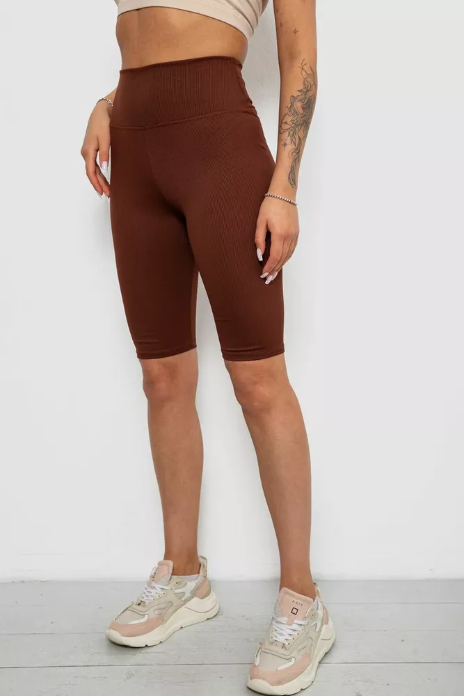 Купить Велотреки женские однотонные в рубчик, цвет коричневый, 214R264 - Фото №3