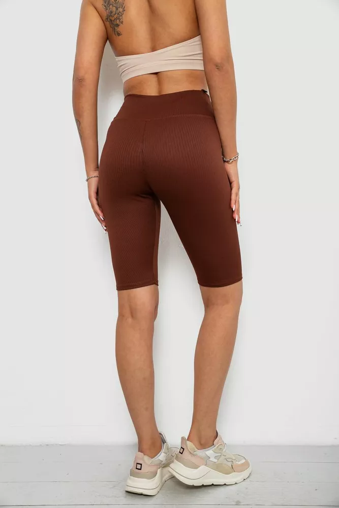 Купить Велотреки женские однотонные в рубчик, цвет коричневый, 214R264 - Фото №4