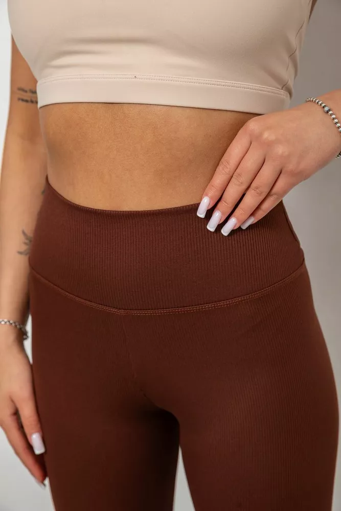 Купить Велотреки женские однотонные в рубчик, цвет коричневый, 214R264 - Фото №5