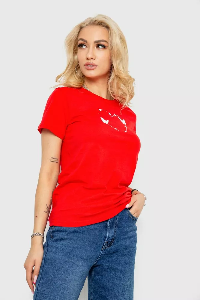 Купити Футболка жіноча з принтом, колір червоний, 238R559 - Фото №3