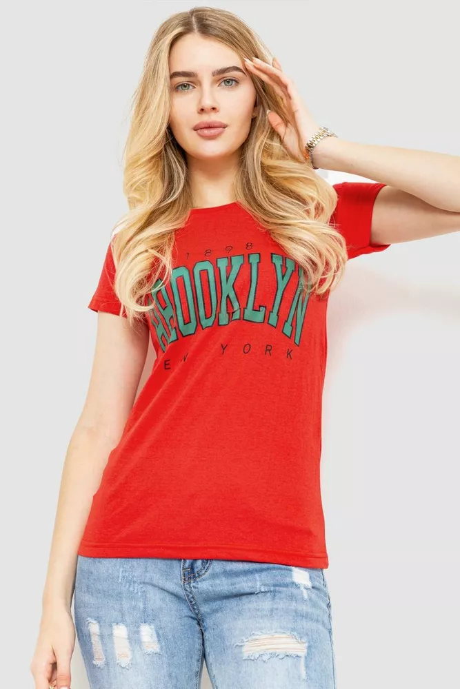 Купити Футболка жіноча з принтом, колір червоний, 221R3061 оптом - Фото №1