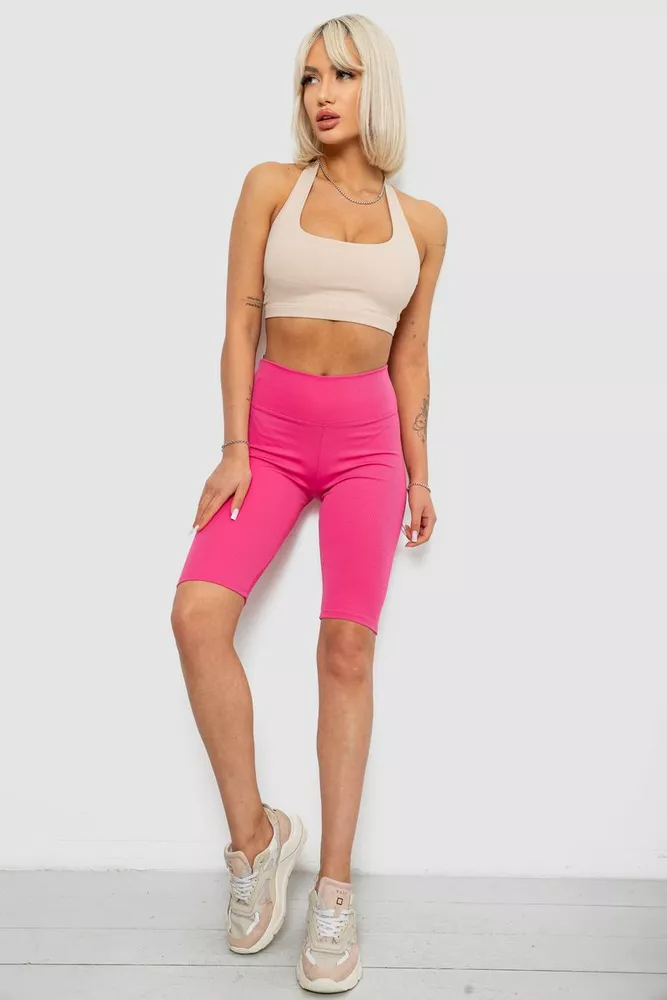 Купить Велотреки женские однотонные в рубчик, цвет розовый, 214R264 - Фото №2