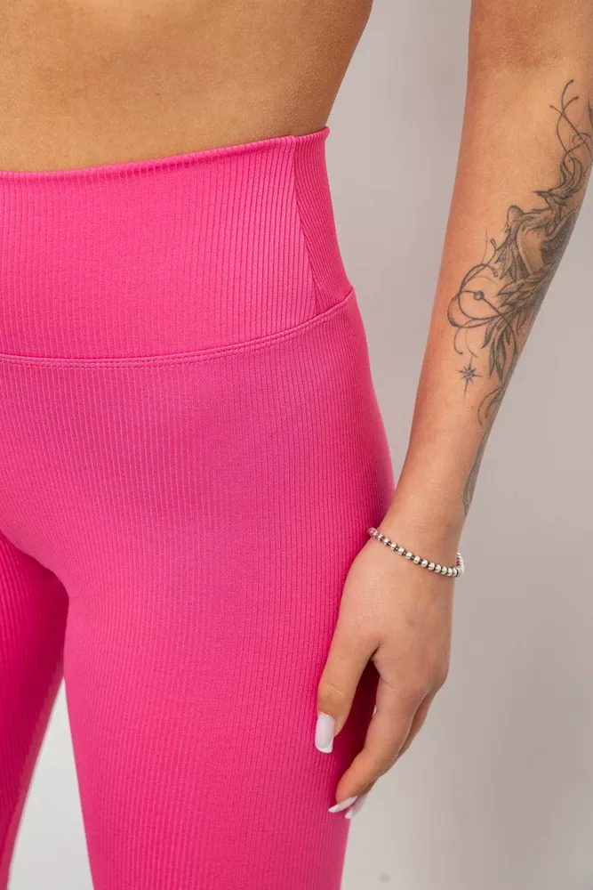 Купить Велотреки женские однотонные в рубчик, цвет розовый, 214R264 - Фото №5