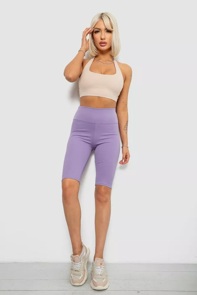 Купить Велотреки женские однотонные в рубчик, цвет сиреневый, 214R264 - Фото №2