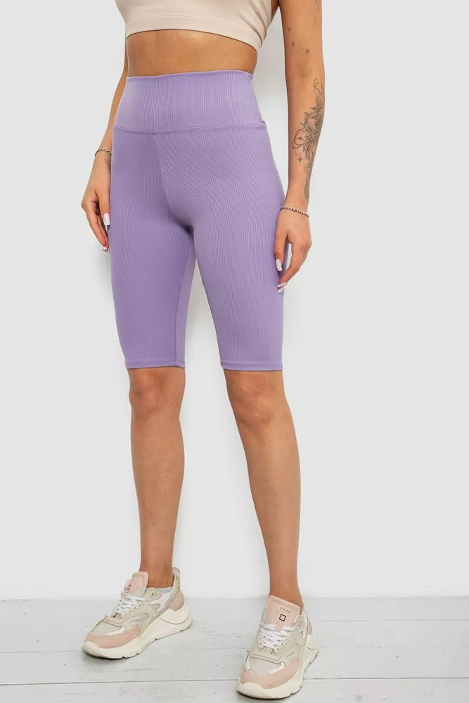 Купить Велотреки женские однотонные в рубчик, цвет сиреневый, 214R264 - Фото №3
