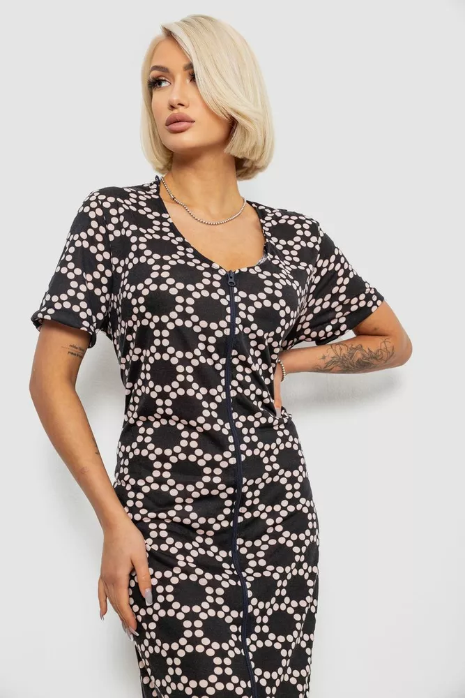 Купить Халат женский на молнии в горох, цвет черный, 257R1030-3 - Фото №2