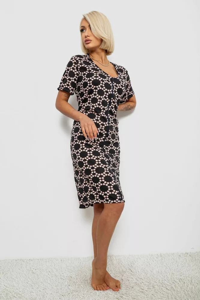 Купить Халат женский на молнии в горох, цвет черный, 257R1030-3 - Фото №3